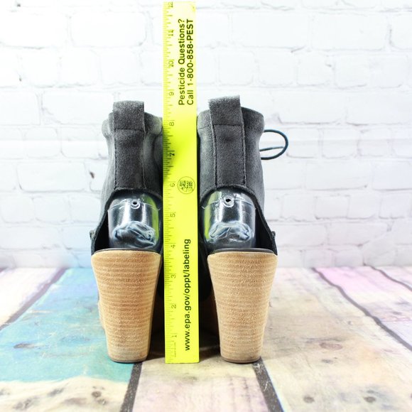 LL Bean Black Suede Peep Toe Lace Up Wedge Heel Booties Size 7 M - Picture 8 of 9